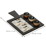 Load image into Gallery viewer, Webelkart Antique Enamel Coated Wood Serving Trays and Platters with 3 Dip Bowls Set,Decorative Wooden Serving Platter,Tabletop Living Room Platter Diwali Decoration Item for Home (14&quot; Inches)