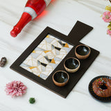 Load image into Gallery viewer, Webelkart Antique Enamel Coated Wood Serving Trays and Platters with 3 Dip Bowls Set,Decorative Wooden Serving Platter,Tabletop Living Room Platter Diwali Decoration Item for Home (14&quot; Inches)