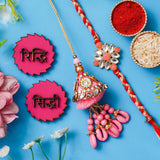Load image into Gallery viewer, Webelkart Premium Combo Of 2 Rakhi For Bhaiya Bhabhi With Riddhi-Siddhi Sticker for Home Decor | Rakhi For Brother And Bhabhi | Rakhi For Brother With Roli Chawal Best Wishes Card