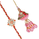 Load image into Gallery viewer, Webelkart Premium Combo Of 2 Rakhi For Bhaiya Bhabhi With Riddhi-Siddhi Sticker for Home Decor | Rakhi For Brother And Bhabhi | Rakhi For Brother With Roli Chawal Best Wishes Card