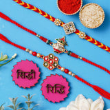 Load image into Gallery viewer, Webelkart 3 Designer Rakhi For Bhaiya Bhabhi With Riddhi-Siddhi Sticker for Home Decor | Rakhi For Brother And Bhabhi | Rakhi For Brother And Sister With Kids Roli Chawal Best Wishes Card