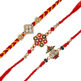 Load image into Gallery viewer, Webelkart 3 Designer Rakhi For Bhaiya Bhabhi With Riddhi-Siddhi Sticker for Home Decor | Rakhi For Brother And Bhabhi | Rakhi For Brother And Sister With Kids Roli Chawal Best Wishes Card