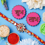 गैलरी व्यूवर में इमेज लोड करें, Webelkart Stone Rakhi For Brother With Shubh Labh Sticker |Rakhi For Bhaiya Bhabhi | Lumba Rakhi for Bhabhi |Rakhi For Brother and Sister Kids Rakhi Gift With Roli Chawal Pack Best Wishes Card