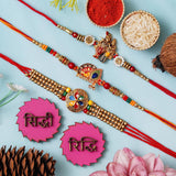 Load image into Gallery viewer, Webelkart 3 Designer Rakhi For Brother Bhabhi With Riddhi-Siddhi Sticker for Home Decor | Rakhi For Bhaiya Bhabhi | Rakhi For Brother | Dora Rakhi With Kids Roli Chawal Best Wishes Card