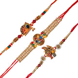 Load image into Gallery viewer, Webelkart Cobmo Of 3 Rakhi For Bhaiya Bhabhi With Shivling Statue Idol, Mahadev Murti for Home Decor | Rakhi For Brother And Bhabhi | Rakhi For Kids | Lumba Rakhi With Roli Chawal Wishes Card