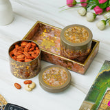 Load image into Gallery viewer, Webelkart Antique Enamel Coated Air Tight Dry Fruit 2 Container With 1 Tray with Lid For Table Top Home Decor Dry Fruit Box,Serving Tray/Box Container For Table Decor Home Decoration Item (8" Inches)