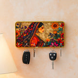 गैलरी व्यूवर में इमेज लोड करें, Webelkart Premium Decorative Wooden Rajasthani Lady Key Holder for Home and Office Decor, Key Hanger for Wall Decor (10&quot; Inches)