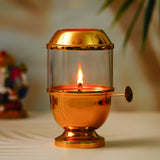 गैलरी व्यूवर में इमेज लोड करें, Webelkart Premium Metal Akhand Diya with Adjustable Bati with Screw Lever for Puja, Borosilicate Glass,Akhand Jyoti Diya Oil Bati Knob | Lifting Screw Wick Holder for Pooja ( 6.29 Inches )