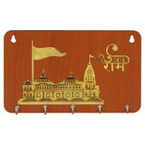 गैलरी व्यूवर में इमेज लोड करें, JaipurCrafts Premium Jai Shree Ram Mandir Ayodhya Model Wooden Key Holder for Home and Office Decor/Keychain Holder for Home - Orange,Gold - 8 inches