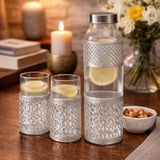 Load image into Gallery viewer, Webelkart Premium 1 Water Bottle with 2 Luxury Tumblers Glass with Velvet Box| Silver Metal Sleeve Design | Elegant Drinkware Set for Home, Dining &amp; Office | Ideal Gift for &amp; Diwali Festivals