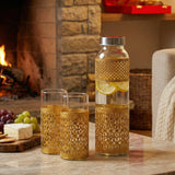 Load image into Gallery viewer, Webelkart Premium 1 Luxury Water Bottle with 2 Matching Glasses With Velvet Box| Golden Metal Net Design |Dining &amp; Kitchen Drinkware Set |Leak-Proof Steel | Home, Office &amp; Gifting,Diwali Decor Item