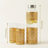 Load image into Gallery viewer, Webelkart Premium 1 Luxury Water Bottle with 2 Matching Glasses With Velvet Box| Golden Metal Net Design |Dining &amp; Kitchen Drinkware Set |Leak-Proof Steel | Home, Office &amp; Gifting,Diwali Decor Item