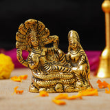 Load image into Gallery viewer, Webelkart Premium Metal Lakshmi Vishnu Ji Sitting On Sheshnag Murti for Home and Office Decor| Lord Vishnu On Sheshnag Idol Statue for Temple Decor (4&quot; Inches)