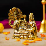 Load image into Gallery viewer, Webelkart Premium Metal Lakshmi Vishnu Ji Sitting On Sheshnag Murti for Home and Office Decor| Lord Vishnu On Sheshnag Idol Statue for Temple Decor (4&quot; Inches)