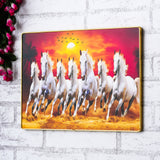 गैलरी व्यूवर में इमेज लोड करें, Webelkart Premium Big Seven Running Horses With Frame For Wall Vastu UV Print, Sunset Background Canvas Painting,Seven Horse Large Decorative Painting for Home Living Room,(8 MM 17.32&quot; Inches)