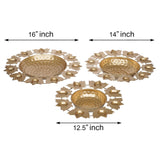 Load image into Gallery viewer, Webelkart Premium Gold Polish Urli Bowl Set of 3 Lotus Diya Metal Urli Pot Potpourri Bowl for Home and Office Decor &amp; Festival Gift Flowers for Pooja and Home Decoration