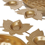गैलरी व्यूवर में इमेज लोड करें, Webelkart Premium Gold Polish Urli Bowl Set of 3 Lotus Diya Metal Urli Pot Potpourri Bowl for Home and Office Decor &amp; Festival Gift Flowers for Pooja and Home Decoration