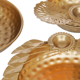 Load image into Gallery viewer, Webelkart Premium Gold Polish Leaf and Flower Pattern with Diya Set of 3 Bowl for Dining Table Flower Shape Flower Decorative Urli Bowl for Home Floating Flowers for Home | Diwali Decoration Gold
