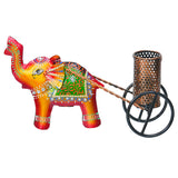 Load image into Gallery viewer, Webelkart Premium Handcrafted Metal Elephant Cart Pen Stand | Decorative Desk Organizer &amp; Pencil Holder | Office &amp; Study Table Decor Decorative Elephant Pen Holder with Cart, (11" Inches)