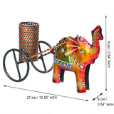 Load image into Gallery viewer, Webelkart Premium Handcrafted Metal Elephant Cart Pen Stand | Decorative Desk Organizer &amp; Pencil Holder | Office &amp; Study Table Decor Decorative Elephant Pen Holder with Cart, (11" Inches)