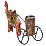 Load image into Gallery viewer, Webelkart Premium Handcrafted Metal Elephant Cart Pen Stand | Decorative Desk Organizer &amp; Pencil Holder | Office &amp; Study Table Decor Decorative Elephant Pen Holder with Cart, (11" Inches)