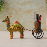 Load image into Gallery viewer, Webelkart Premium Handcrafted Metal Camel Cart Pen Stand | Decorative Desk Organizer with Pencil Holder | Office &amp; Study Table Decor | Handmade Rajasthani Art Pen Holder (12" Inches)