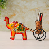 Load image into Gallery viewer, Webelkart Premium Handcrafted Metal Elephant Cart Pen Stand | Decorative Desk Organizer &amp; Pencil Holder | Office &amp; Study Table Decor Decorative Elephant Pen Holder with Cart, (11" Inches)