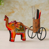 Load image into Gallery viewer, Webelkart Premium Handcrafted Metal Elephant Cart Pen Stand | Decorative Desk Organizer &amp; Pencil Holder | Office &amp; Study Table Decor Decorative Elephant Pen Holder with Cart, (11" Inches)