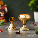Load image into Gallery viewer, Webelkart Premium Brass Diya with Cap for Diwali Decor |Oil Puja Lamp for Aarti Diya|Deepak Oil Lamp for Home Decor Temple Pooja Articles( Brass 4.72" Inhes ) Diwali Decor Item