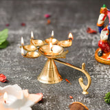 Load image into Gallery viewer, Webelkart Premium Brass Panch Diya Set for Diwali Decor |Oil Lamp for Aarti Diya|Aarti Deepak Oil Lamp for Home Decor ( Brass 6" Inhes )
