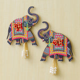 गैलरी व्यूवर में इमेज लोड करें, Webelkart Premium Elephant Designer Set of 2 with Shubh Labh Wall Hanging for Diwali Decoration| Wall Decor |Temple Decor Wall Hanging |Pooja and Home Decor Hanging (5.5&quot; Inches)