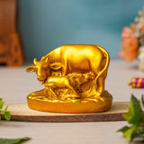 Load image into Gallery viewer, Webelkart Premium Golden Cow &amp; Calf Showpiece | Kamdhenu Decorative Idol for Home &amp; Office | Resin Figurine for Vastu &amp; Spiritual Decor |Golden Bull Figurine with Calf, Feng Shui Decor (5" Inches)