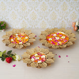 Load image into Gallery viewer, Webelkart Premium Gold Polish Leaf Design Set of 3 Flower Shape Flower Decorative Urli Bowl for Home Floating Flowers for Home,Table Decor| Diwali Decoration Gold