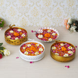 गैलरी व्यूवर में इमेज लोड करें, Webelkart Designer Set of 4 Gold and White Colored Indian Handmade Round Decorative Bowl for Dining Table Round Shape Decorative Urli Bowl for Home | Diwali Decoration/Wedding/Gift Itam