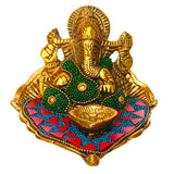 Load image into Gallery viewer, Webelkart Premium Ganesh Idol on Leaf - Lord Ganesha with Diya Decorative,Ganesha Idol for Diwali Festive Decoration &amp; Spiritual Gift Item for Home Decor (4.5" Inches)