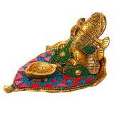 Load image into Gallery viewer, Webelkart Premium Ganesh Idol on Leaf - Lord Ganesha with Diya Decorative,Ganesha Idol for Diwali Festive Decoration &amp; Spiritual Gift Item for Home Decor (4.5" Inches)