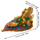 Load image into Gallery viewer, Webelkart Premium Ganesh Idol on Leaf - Lord Ganesha with Diya Decorative,Ganesha Idol for Diwali Festive Decoration &amp; Spiritual Gift Item for Home Decor (4.5" Inches)