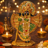 गैलरी व्यूवर में इमेज लोड करें, Webelkart Premium Shri Shrinathji Idol Golden Finish Decorative Murti for Home Temple | Pushtimarg Krishna Statue for Pooja Room &amp; Festive Decor | Premium Religious Gift Item for Poja (9" Inches)