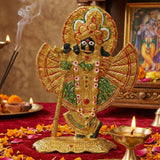 गैलरी व्यूवर में इमेज लोड करें, Webelkart Premium Shri Shrinathji Idol Golden Finish Decorative Murti for Home Temple | Pushtimarg Krishna Statue for Pooja Room &amp; Festive Decor | Premium Religious Gift Item for Poja (9" Inches)