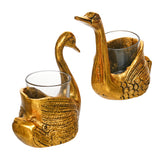 Load image into Gallery viewer, Webelkart Premium Golden Swan Tealight Candle Holder Set of 2 with Glass Cups | Decorative Metal Bird Candle Stand for Home Decor, Table Centerpiece &amp; Romantic Gifting Duck Pair Set