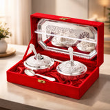 Load image into Gallery viewer, Webelkart Premium Silver Plated Set of 2 Beetel Bowl with 2 Spoon &amp; 1 Tray in Red Velvet Gift Box, Designer Serving Dish Set for Diwali, Wedding &amp; Housewarming Gift,Diwali Gift