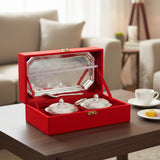 Load image into Gallery viewer, Webelkart Premium Silver Plated Set of 2 Beetel Bowl with 2 Spoon &amp; 1 Tray in Red Velvet Gift Box, Designer Serving Dish Set for Diwali, Wedding &amp; Housewarming Gift,Diwali Gift