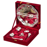 Load image into Gallery viewer, Webelkart Premium Silver Plated Pooja Thali Set with Red Velvet Gift Box |7 Pieces Pooja Thali Set|Diwali, Wedding Return Gifts &amp; Housewarming Gift Set,Ghanti Puja Arti Thali for Home Office Mandir