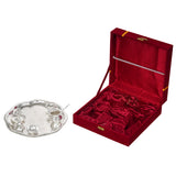 Load image into Gallery viewer, Webelkart Premium Silver Plated Pooja Thali Set with Red Velvet Gift Box |7 Pieces Pooja Thali Set|Diwali, Wedding Return Gifts &amp; Housewarming Gift Set,Ghanti Puja Arti Thali for Home Office Mandir