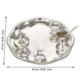 Load image into Gallery viewer, Webelkart Premium Silver Plated Pooja Thali Set with Red Velvet Gift Box |7 Pieces Pooja Thali Set|Diwali, Wedding Return Gifts &amp; Housewarming Gift Set,Ghanti Puja Arti Thali for Home Office Mandir