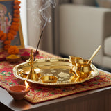 गैलरी व्यूवर में इमेज लोड करें, Webelkart Premium Gold Plated Pooja Thali Set with Red Velvet Gift Box |7 Pieces Pooja Thali Set|Diwali, Wedding Return Gifts &amp; Housewarming Gift Set,Ghanti Puja Arti Thali for Home Office Mandir