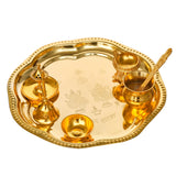 गैलरी व्यूवर में इमेज लोड करें, Webelkart Premium Gold Plated Pooja Thali Set with Red Velvet Gift Box |7 Pieces Pooja Thali Set|Diwali, Wedding Return Gifts &amp; Housewarming Gift Set,Ghanti Puja Arti Thali for Home Office Mandir