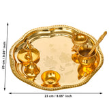गैलरी व्यूवर में इमेज लोड करें, Webelkart Premium Gold Plated Pooja Thali Set with Red Velvet Gift Box |7 Pieces Pooja Thali Set|Diwali, Wedding Return Gifts &amp; Housewarming Gift Set,Ghanti Puja Arti Thali for Home Office Mandir