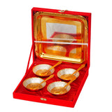 Load image into Gallery viewer, Webelkart Premium Gold Plated Bowl Set with Tray &amp; Spoons in Red Velvet Gift Box | Designer Dry Fruit Serving Set | Wedding &amp; Festive Return Gift | Decorative Diwali Gift Set (Set of 4 Bowls)