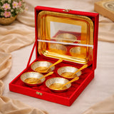 Load image into Gallery viewer, Webelkart Premium Gold Plated Bowl Set with Tray &amp; Spoons in Red Velvet Gift Box | Designer Dry Fruit Serving Set | Wedding &amp; Festive Return Gift | Decorative Diwali Gift Set (Set of 4 Bowls)